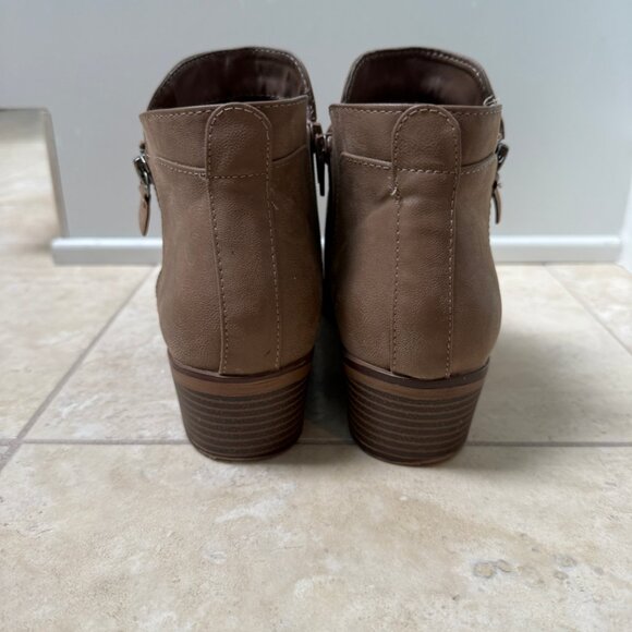 MIA Kendis Faux Leather Side Zip Low Heeled Ankle Bootie, Size 9M, Taupe - Picture 9 of 15